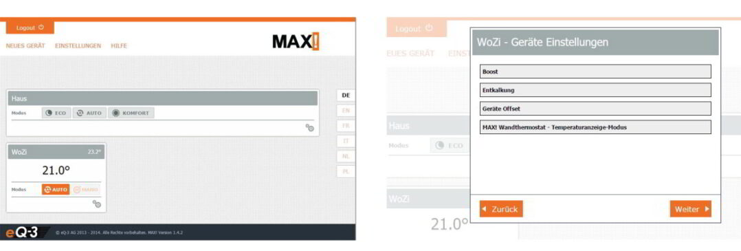 Das Haupt-Interface der eQ-3-Max!-Weboberfläche: Minimal gehalten, aber ausreichend. 