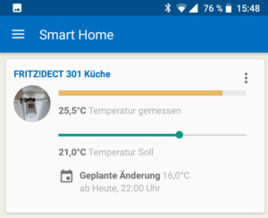 In der AVM My!Fritz 2-App lässt sich für das AVM Fritz!DECT 301 nur die Soll-Temperatur ändern. 