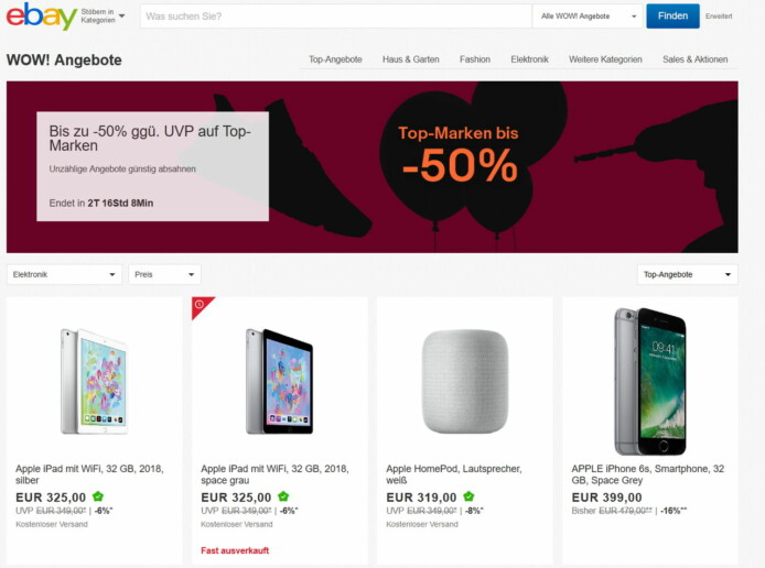 ebay bündelt seine rabattierten Produkte unter dem Begriff WOW! Angebote. 