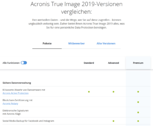 Acronis True Image 2019: Funktionsumfang aller Versionen im Vergleich